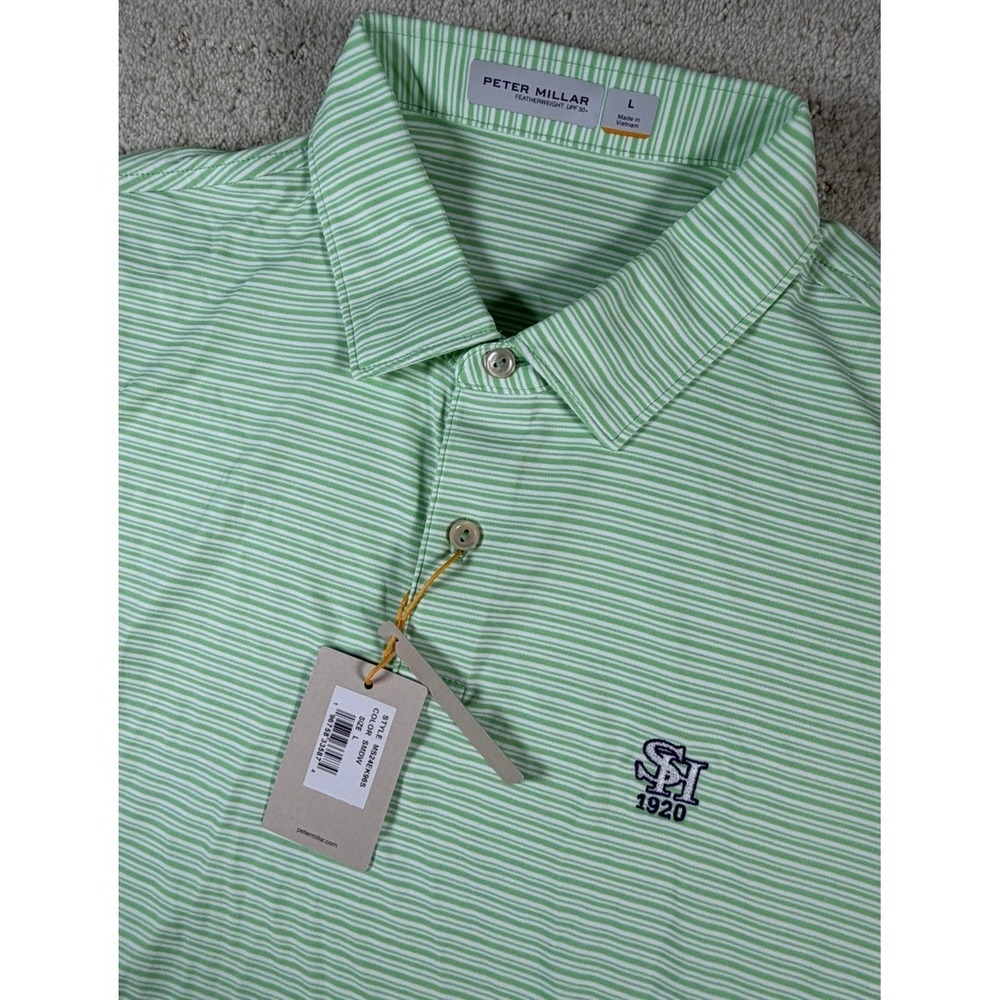 NWT Peter Millar Polo Shirt Large Summer Comfort Green Featherweight Striped